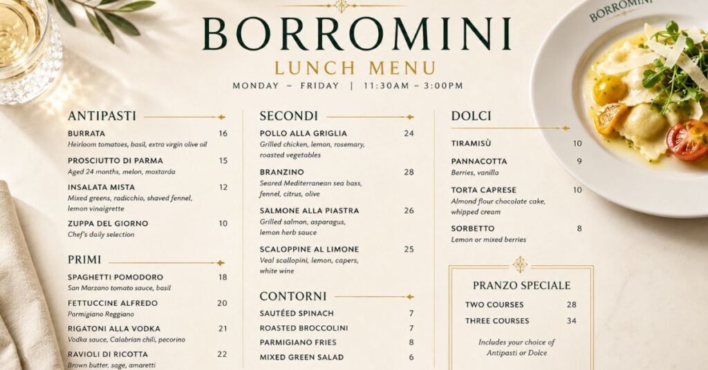 Borromini Lunch Menu