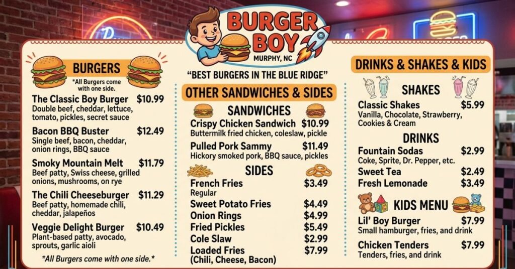 Burger Boy Menu Murphy NC