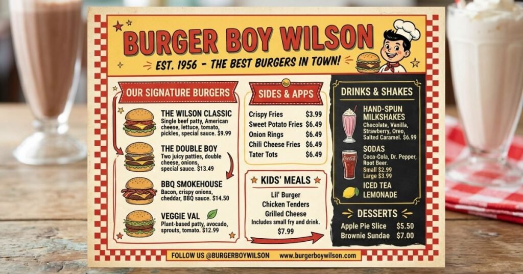 Burger Boy Wilson Menu