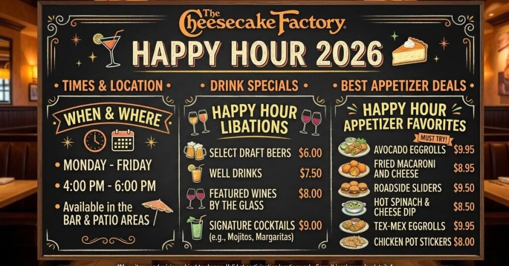 Cheesecake Factory Happy Hour Menu 2026