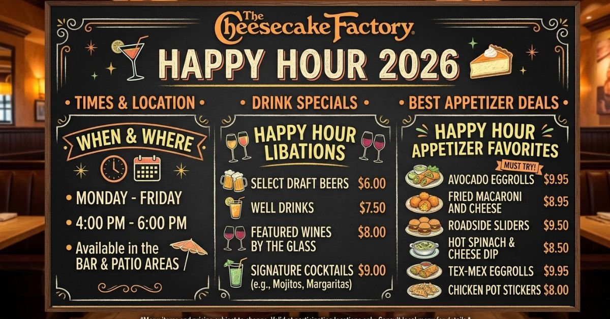 Cheesecake Factory Happy Hour Menu 2026