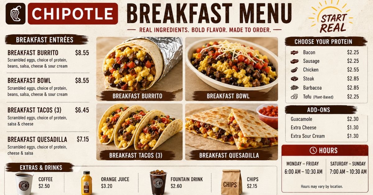 Chipotle Breakfast Menu With Prices & Hours