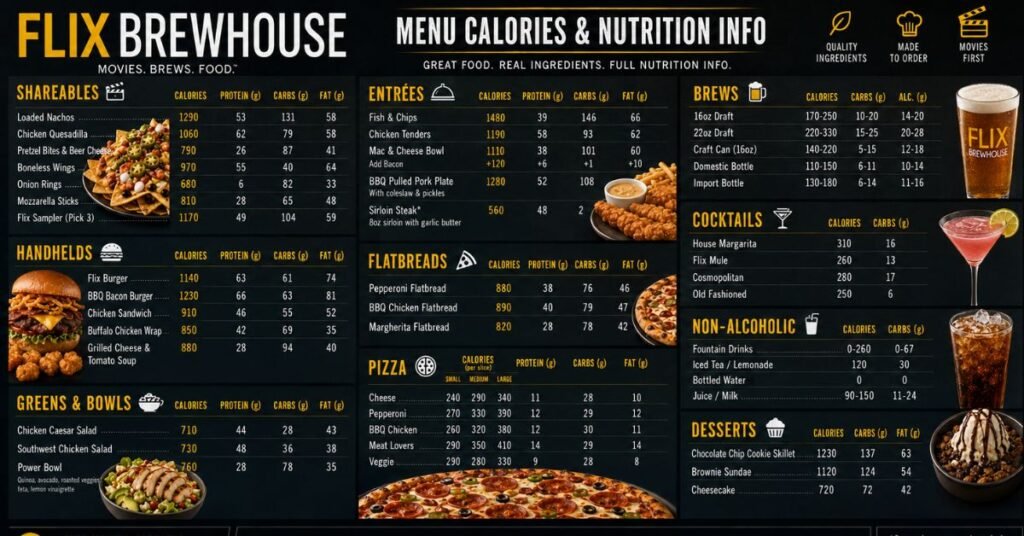 Flix Brewhouse Menu Calories & Nutrition Info