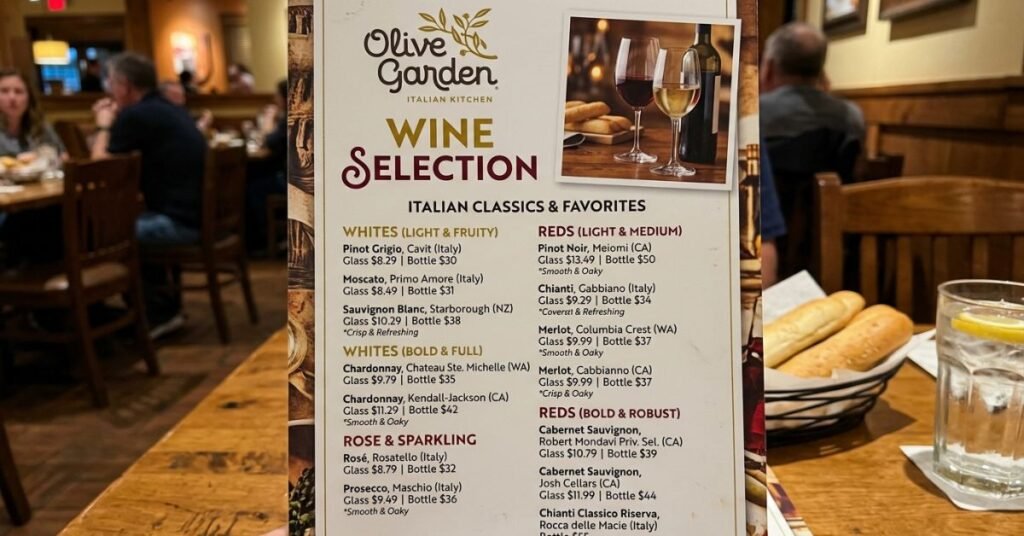 Olive Garden Drink Menu Wine Selection