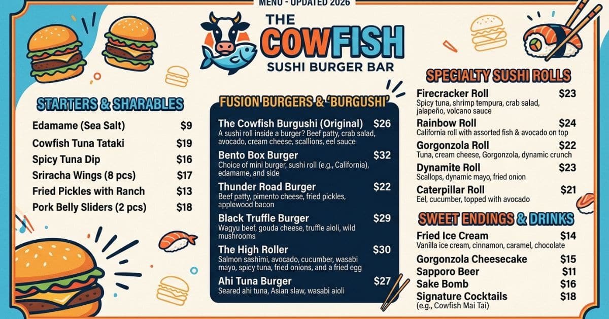 The Cowfish Sushi Burger Bar Menu with Prices