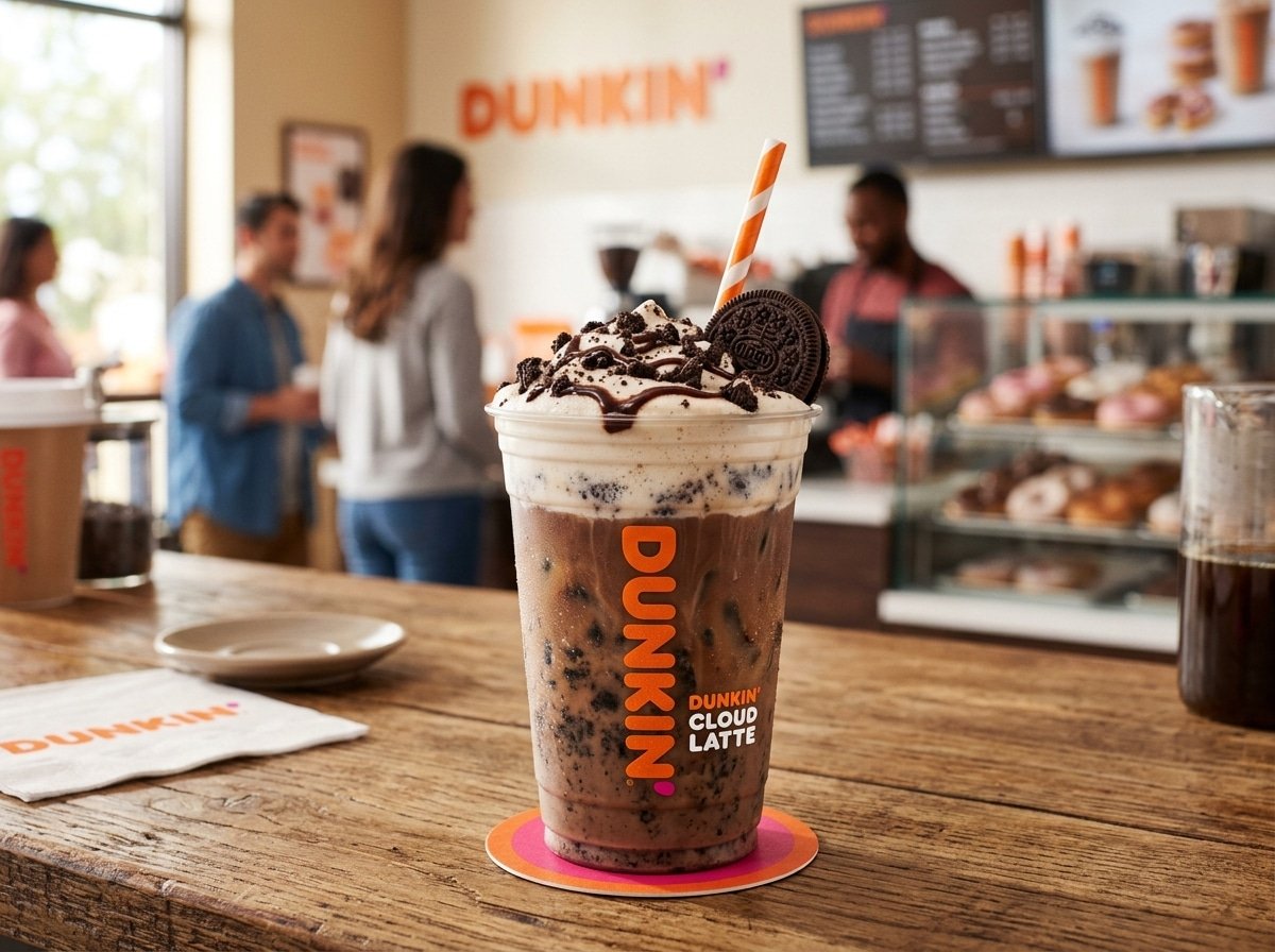 Dunkin Oreo Cloud Latte with marshmallow foam