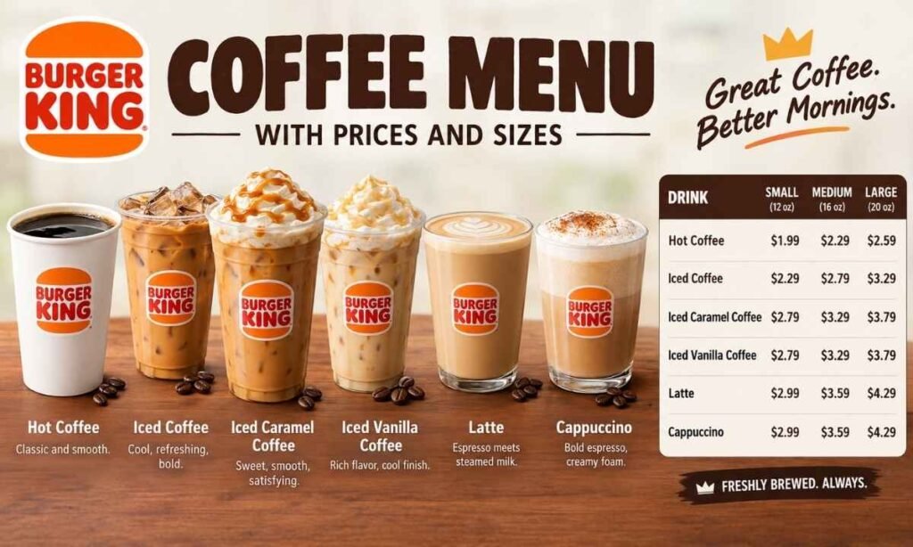 Burger King Coffee Menu With Prices and Sizes