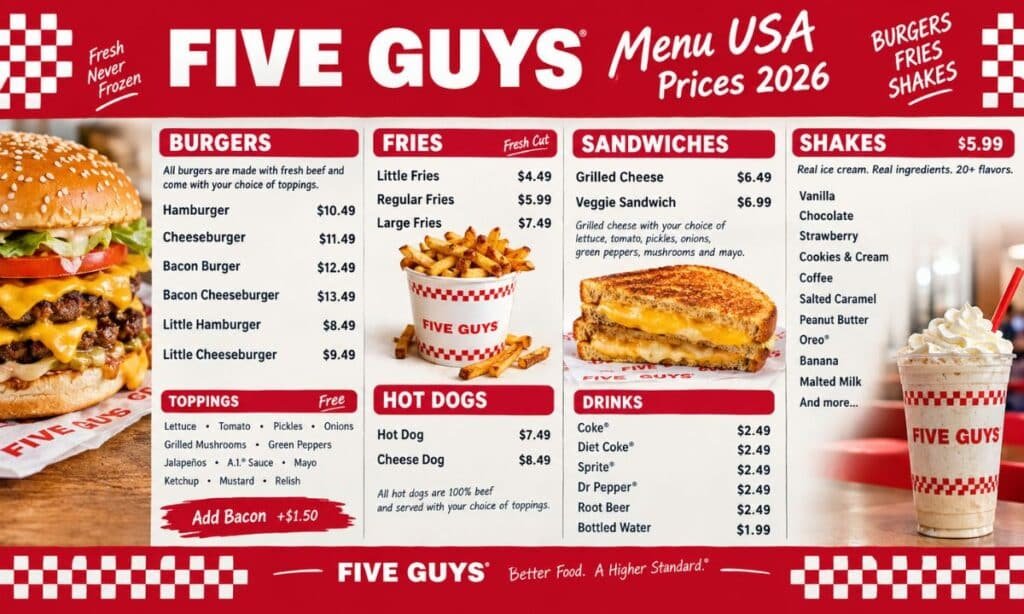Five Guys Menu USA Prices 2026
