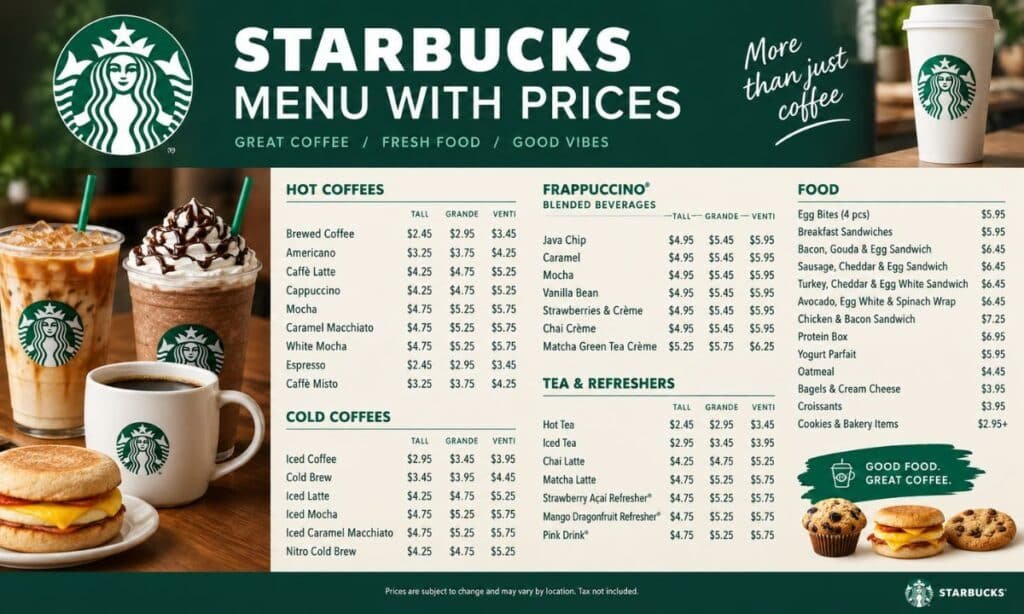 Starbucks Menu with Prices
