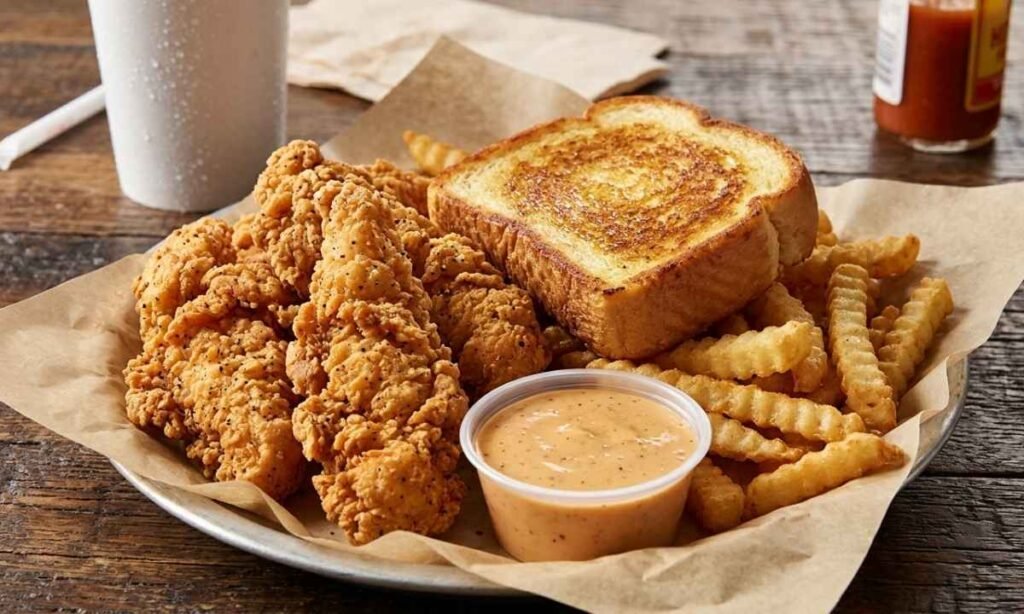Zaxbys Chicken Fingerz plate with crinkle fries