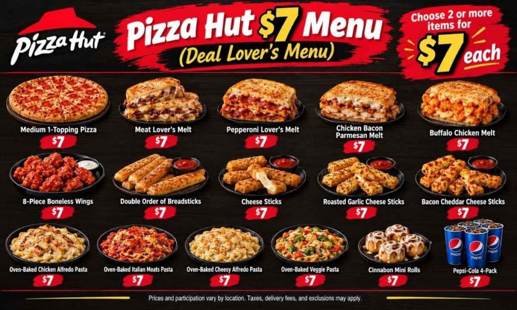 Pizza Hut $7 Menu With Prices (Deal Lovers Menu)