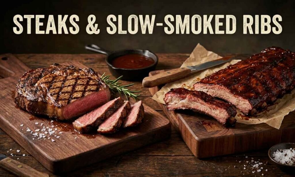 Steaks and Slow-Smoked Ribs
